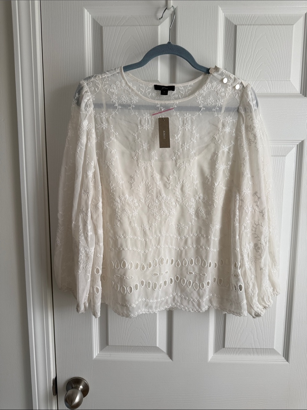 J. Crew White Embroidered Eyelet Long-Sleeve Blouse